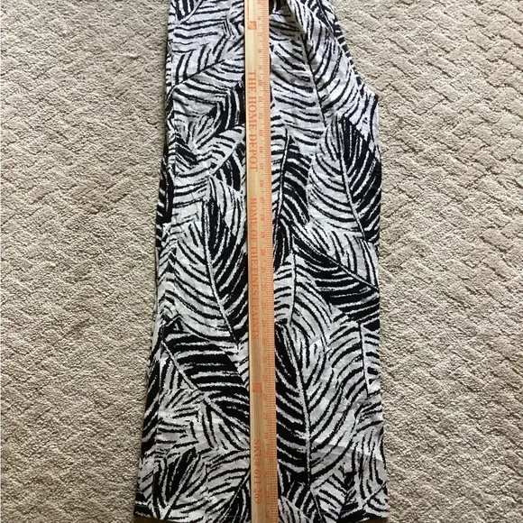 100% LINEN WIDE LEG PETITE PALAZZO PANTS BONE/BLACK TROPICAL LEAF PRINT SIZE S/P - Picture 8 of 10